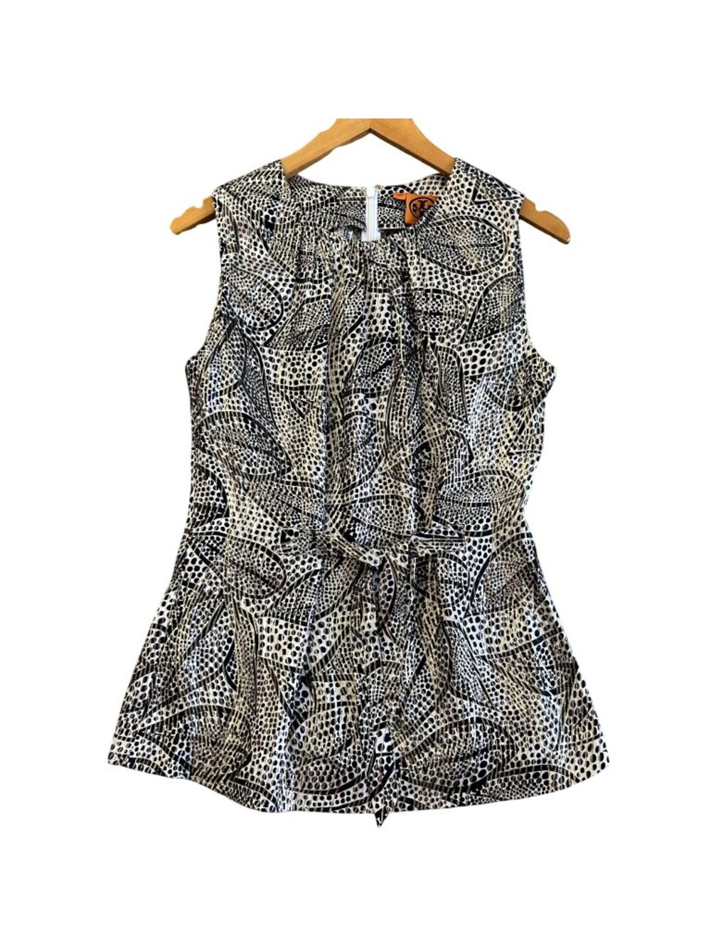 Tory Burch Women's Sz 4 White and Gold Metallic Silk Blend Sleeveless Top